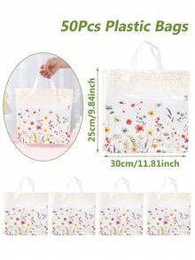 50pcs Floral Pattern Gift Bags, Large Size Practical Bags With Flower And Butterfly Patterns, Suitable For Birthday, Wedding, Baby Shower, Gender Reveal Party, Spring Theme Party, Can Be Used For Decoration, Storage, Gift Packaging, Home Holiday Party Decor, Indoor/Outdoor Decor, Party Supplies - Flowers - View 12