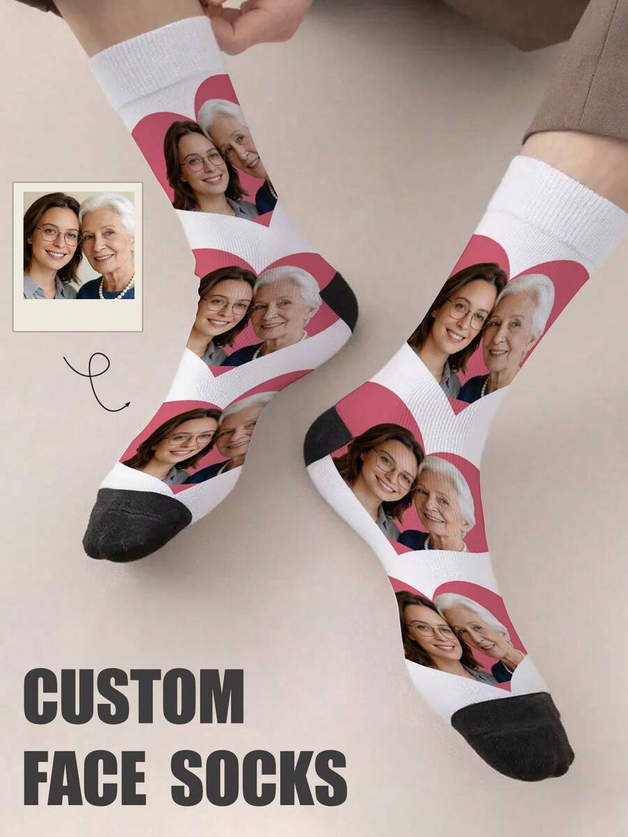 1 par de calcetines medianos personalizados para mujer, calcetines con foto personalizada, calcetines para parejas, calcetines con foto personalizada, calcetines con estampado personalizado, calcetines divertidos con foto personalizada, calcetines con patrón personalizado, diseño de cara personalizada interesante, se puede imprimir cualquier tipo de cara en los calcetines, regalo de aniversario, regalo del Día de San Valentín, regalo de cumpleaños, regalo de boda, regalo del Día de la Madre, regalo del Día del Padre, regalo para el mejor amigo, regalo para mamá/papá, regalo para novia/novio - Blanco - Ver 1