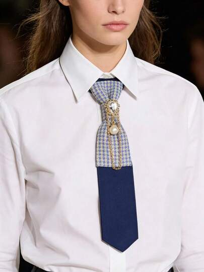  1 chiếc nơ cài áo kiểu cổ điển dành cho học sinh, không cần thắt cà vạt, dành cho nam và nữ, trang trí bằng chuỗi ngọc trai đính kim cương, nơ cài áo chuyên nghiệp đa năng cho đám cưới.