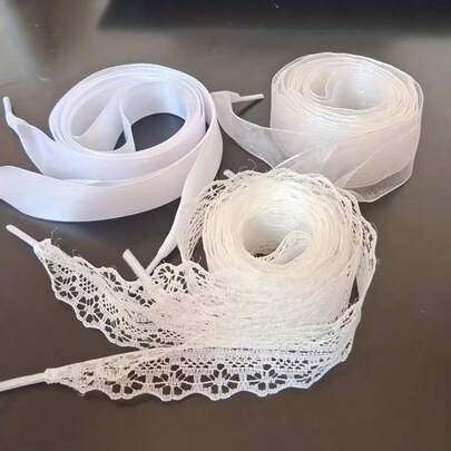 6pcs White Elegant Floral Lace Shoelaces - Lightweight Hollow Design, Lace Pattern, Suitable For Sneakers, Casual Shoes And Skate Shoes