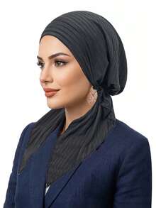 1 chiếc khăn trùm đầu sang trọng kiểu Châu Âu và Mỹ, họa tiết sọc tinh tế đính đá, kiểu dáng cong mềm mại, thời trang dành cho phụ nữ Hồi giáo, thích hợp đi biển hoặc đi nghỉ mát. - Nhiều màu - Xem 19