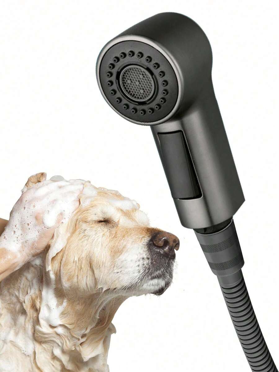 Conjunto de Chuveiro de Banho para Animais de Estimação com Mangueira Flexível de Aço Inoxidável e Suporte Sem Furos, Chuveiro de Alta Pressão para Cachorros com Controle de Pausa de Um Botão, Ferramenta de Higiene para Cães e Gatos - cinza - Visão 1