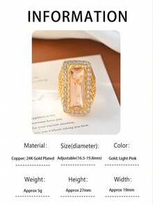 1 chiếc nhẫn hình chữ nhật mạ vàng 24K kiểu cổ điển và sang trọng, đính đá Zirconia tổng hợp dành cho nữ. Thiết kế chạm khắc hình cỏ bốn lá, nhẫn sang trọng cho các buổi tiệc, đám cưới, lễ hội và phụ kiện thời trang. Hoàn hảo làm quà tặng kỷ niệm, sinh nhật, ngày Valentine, Giáng sinh và các buổi tiệc tối. Nhẫn có thể điều chỉnh kích cỡ, nhẫn cưới. - sang trọng - Xem 18