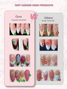 10pcs Handmade 3D Floral Nail Art, Shiny Burgundy Animal Print Pointed Long Press-On Nails, Suitable For Women And Girls Daily Wear, Nail Art Supplies Handmade Press On Nails - 白色 - 查看 7