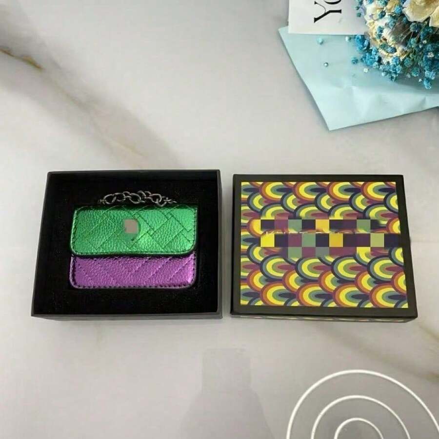 Color Block Mini Quilted Crossbody Bag For Women  Unique Chain Purse Cute Square Shoulder Bag- - 綠色 + 盒子 - 查看 1