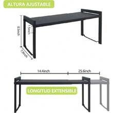 Expandable Cabinet Shelf 13.8~26 Inch(L), Stackable Kitchen Shelf Organizer, Countertop Storage Pantry Rack, Durable Metal Sink Rack (Black M), 44579750 - Green - View 5