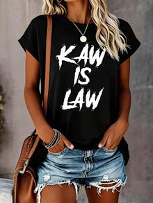 Kaw Is Law 1 Pcs Women's Plus Size 220g T-Shirt Funny Oversized Graphic Short Sleeve Tee Novelty Shirt 100% Polyester Casual Crew Neck Top - 黑色 - 查看 1