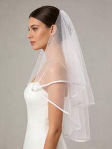 1pc Bridal Veil, Bride Pearl & Rhinestone Bow Veil, Bachelorette Party & Wedding Headpiece, Suitable For Wedding And Bachelorette Party - Bride Faux Pearl Letter Headpiece Photography Prop Wedding Gift,Festival,Elegant - White - View 7