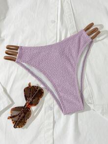Lavender Crinkle Texture Strapless High Waist Bikini Set, Fashionable Aesthetic Vacation Style Beach - Mauve Purple - View 6