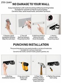 1个壁挂式吹风机及造型工具收纳架 - 无需钻孔，节省浴室空间，可放置吹风机、直发器和卷发棒 - 黑色 - 查看 11