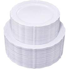 100 Pieces White Plastic Plates - White  Plates - Premium Hard Plastic  Plates For Wedding And Party Use Including 50 Dinner Plates 10 '' & 50 Dert Plates 7.5 '' Variant 1 - 白色 - 查看 1