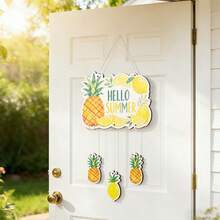 Summer Party & Vacation Fruit & Ice Cream Wooden Hanging Decor, Birthday Party Entrance Ornament, Watermelon, Strawberry, Pineapple, Coconut Background Wall Banner - Summer - View 15