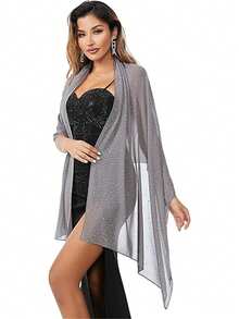 1件优雅柔软丝滑闪亮雪纺披肩/围巾，适用于晚礼服、新娘婚纱 - 彩色 - 查看 5