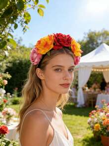 [Daisi] 1 pièce Nouveau serre-tête à fleurs artificielles, accessoire capillaire à fleurs en tissu rose, coiffe de photo de fée, couronne florale pour fête, cadeau pour la fête des mères - Multicolore - Voir 13
