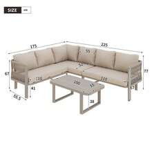Garden Furniture Set For 6 People, Corner Configuration, Galvanized Steel Tubes, Glass Tabletop, Teslin Rope Weaving, Includes Dining Table, Bench, Chairs And Sofa, Khaki Color. - Khaki - View 12