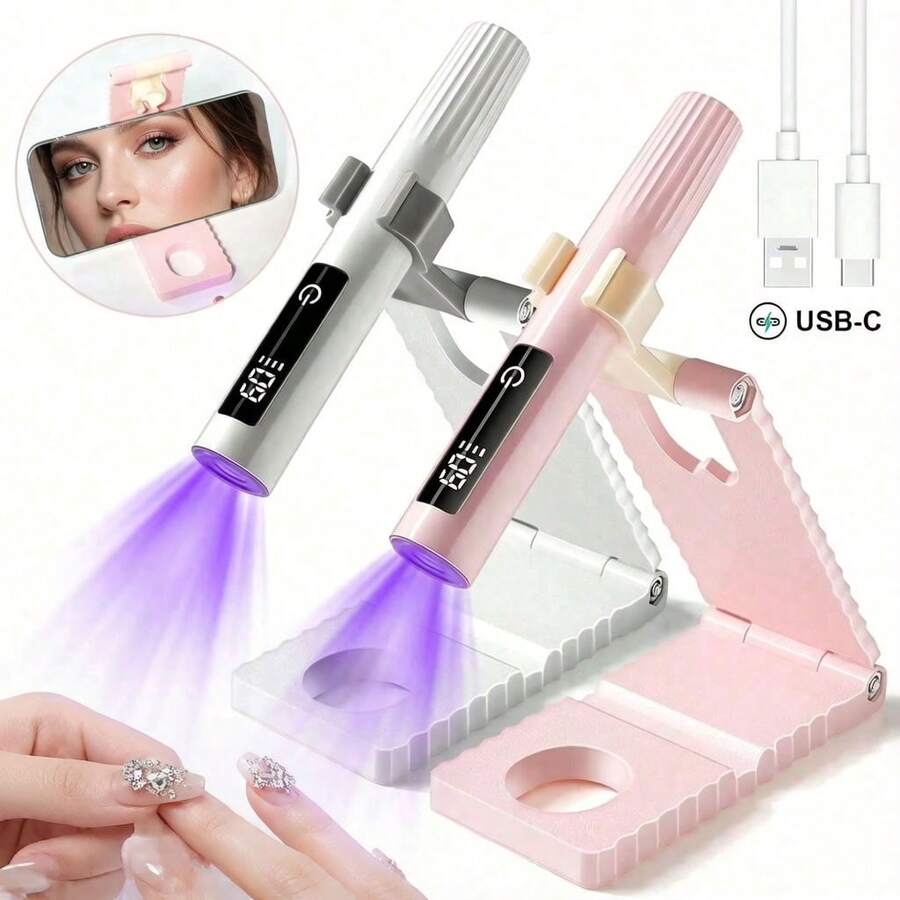 Portable Handheld Nail Lamp, UV/LED Nail Curing Light With 2 Timer Settings (30s/60s), Suitable For All Gel Nail Polish, Rechargeable Quick-Drying Nail Lamp, 3-In-1 Set (Includes Stand, Nail Lamp And Cable), Foldable For Storage, Compact And Elegant, Makes A Beautiful Gift, Affordable And High Value