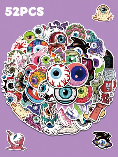 52pcs Terrifying Eye Sticker Creative Cool Decal For Laptop Phone Case Guitar Skateboard Magazine PVC Decoration Sticker Holiday Party Gift (Not Easy To Fall Off)