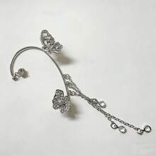 1 pieza Pendiente de oreja con borla de mariposa plateada para mujer - Plateado - Ver 4