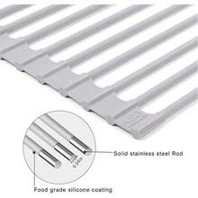 Over Sink Dish Drying Rack, Multipurpose Roll Up Dish Drying Rack, Foldable Silicone Coated Rolling Sink Rack Mat Stainless Steel Dish Drainer For Kitchen (17.5''x13'') Grey - View 5