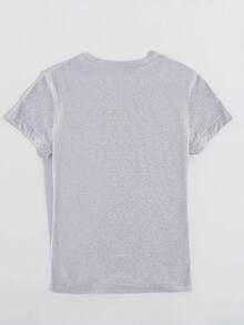 Women's Caroline Theme Printed T-Shirt - Blue Eye Cat Pattern Top, Regular Fit, Machine Washable, All Season Fabric Casual Summer - Light Grey - View 2