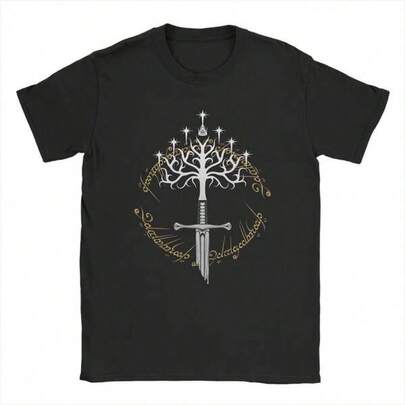 Anduril White Tree L-Lords Of The R-Rings Gondor T-Shirts For Men Humor Cotton Tees Short Sleeve T Shirts Gift Idea Tops Cheap Clothes Spring/Summer Casual Printed Short-Sleeved T-Shirt, Y2K Style, Printed With Slogans/Figures, Suitable For Summer, School, Emo, And 2000s Style Wear.