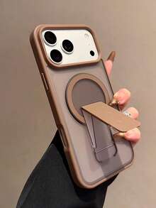 1pc Matte Texture Magnetic Charging Stand Phone Case Suitable Compatible With Iphone 17 Pro Max, Apple 16 Pro, Minimalist 16p, New 14, 15 Anti-Fall Protective Case, Unisex Smartphone Cover - Desert Gold - View 2