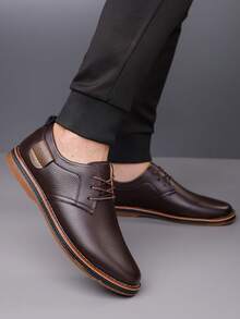 Men's New Business Casual Leather Shoes, Solid Color Lace-Up Fashion Formal Shoes, Outdoor Versatile Sneakers - 棕色 - 查看 6