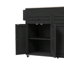 Kitchen Island With Wheels, Extendable Kitchen Island For Dining Room With Countertop And Drawers, Freestanding Mobile Kitchen Island, Ideal For Kitchen And Dining Room (Grey+Natural) - Black - View 10