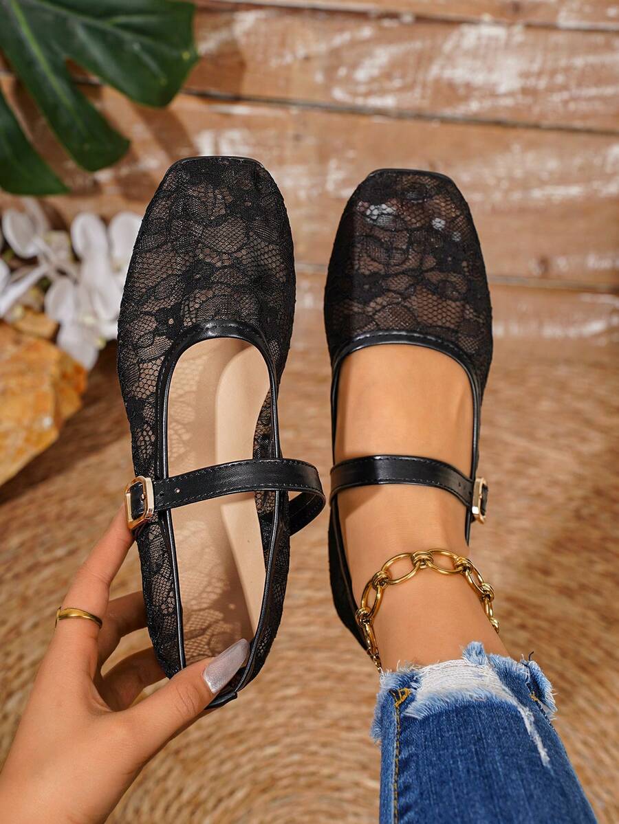 Nuevos zapatos planos elegantes sin cordones para mujer, de color beige o negro, con diseño de correa ajustable, ligeros y cómodos, adecuados para uso diario, citas, ir al trabajo, bailarinas, zapatos de verano, regalo del Día de la Madre - Negro - Ver 1
