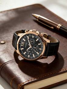 Guess 男士计时腕表 - 棕色皮表带 - 蓝色表盘 GW0901G5 - 黑色 - 查看 4