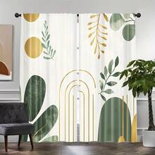 2pcs Light Green Bohemian Style Curtains, With Rod Pocket Design For Privacy Protection, Decorated With Gold Artistic Accents, Suitable For All Seasons. Made Of Polyester Material, Perfect For Decorating Dining Room, Public Space, Living Room, Bedroom, Workspace, Study And Vacation Home. - Multicolor - View 5
