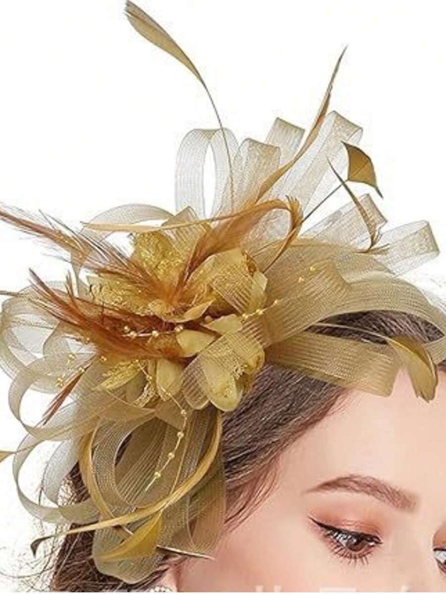 Phụ kiện đội đầu thời trang nữ duyên dáng: Kẹp tóc, nơ, lông vũ, mạng che mặt, thích hợp cho đám cưới, tiệc trà, mùa hè, đi biển, lễ hội, sinh nhật. - Vàng - Xem 1