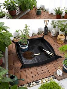 1pc Large Foldable Gardening Mat Black Plant Transplanting Pad, Foldable Portable Thickened Waterproof Gardening Mat, Indoor Succulent Plant Potting Transplanting Tray, Bonsai Tools, Gardening Accessories, Gardening Tools - Multicolor - View 2