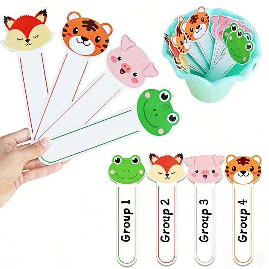 hoojojo 10/40 Thẻ trắng có thể xóa, hình hổ, ếch, cáo và heo con, thẻ học viết xóa được, dụng cụ hỗ trợ giảng dạy trong lớp học, thẻ luyện viết hình động vật tự làm, đồ dùng học tập cho trẻ em, đạo cụ trò chơi tương tác cho năm học mới.