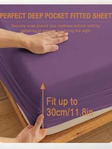 1pc Deep Purple Solid Fitted Sheet, Mattress Protector, Suitable For All Bed Sizes - Twin, Full, Queen, Deep Pocket Up To 30cm, Soft Breathable, Wrinkle-Resistant, Promotes Sleep, Machine Washable - Purple - View 4