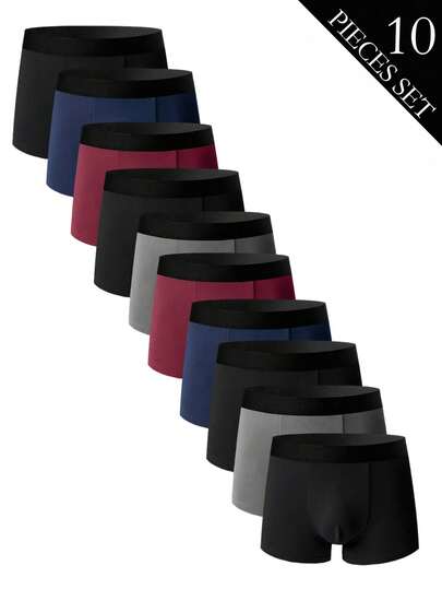 10pcs/Pack Men's Briefs, Made Of High-Elastic Polyester Fabric, Skin-Friendly & Comfortable, Fashionable & , Quick-Drying & Breathable, Cute & Playful, Suitable For Running, Ball Sports And All Seasons