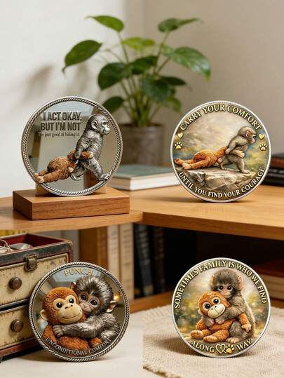 Introducing The "Embracing Monkey" Commemorative Coin-A Token Designed To Offer Emotional Healing And Comfort. Crafted With A Double-Sided Relief Technique, It Features Heartwarming Inscriptions That Convey Solace And Strength. Ideal As A Therapeutic Gift Or A Personal Lucky Charm, It Serves As A Steadfast Companion During Life's Low Points;