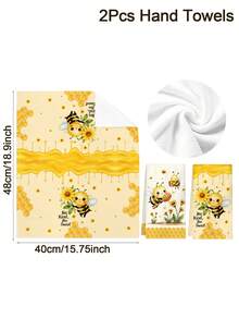 2pcs Bee Pattern Kitchen Towels, Size 40*48cm, Bee, Sunflower And Honey Pattern, Soft And Absorbent Microfiber Hand Towels, Kitchen Decor, Dining Table Decor, Bathroom Decor, Warm Gift For Friends And Family, Spring/Summer Decoration - Yellow - View 12