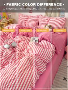 Set de 3 piezas, Juego de ropa de cama a rayas de color magenta minimalista (1 Funda nórdica + 2 Fundas de almohada, Edredón e Insertos de almohada no incluidos), Fibra sintética lavada con agua, Tamaño completo, Suave y cómodo, Adecuado para dormitorio, hogar, hotel, todas las estaciones, Cierre con cremallera, Juego de ropa de cama de colores duraderos y de gran tamaño - Rosa rosa - Ver 7