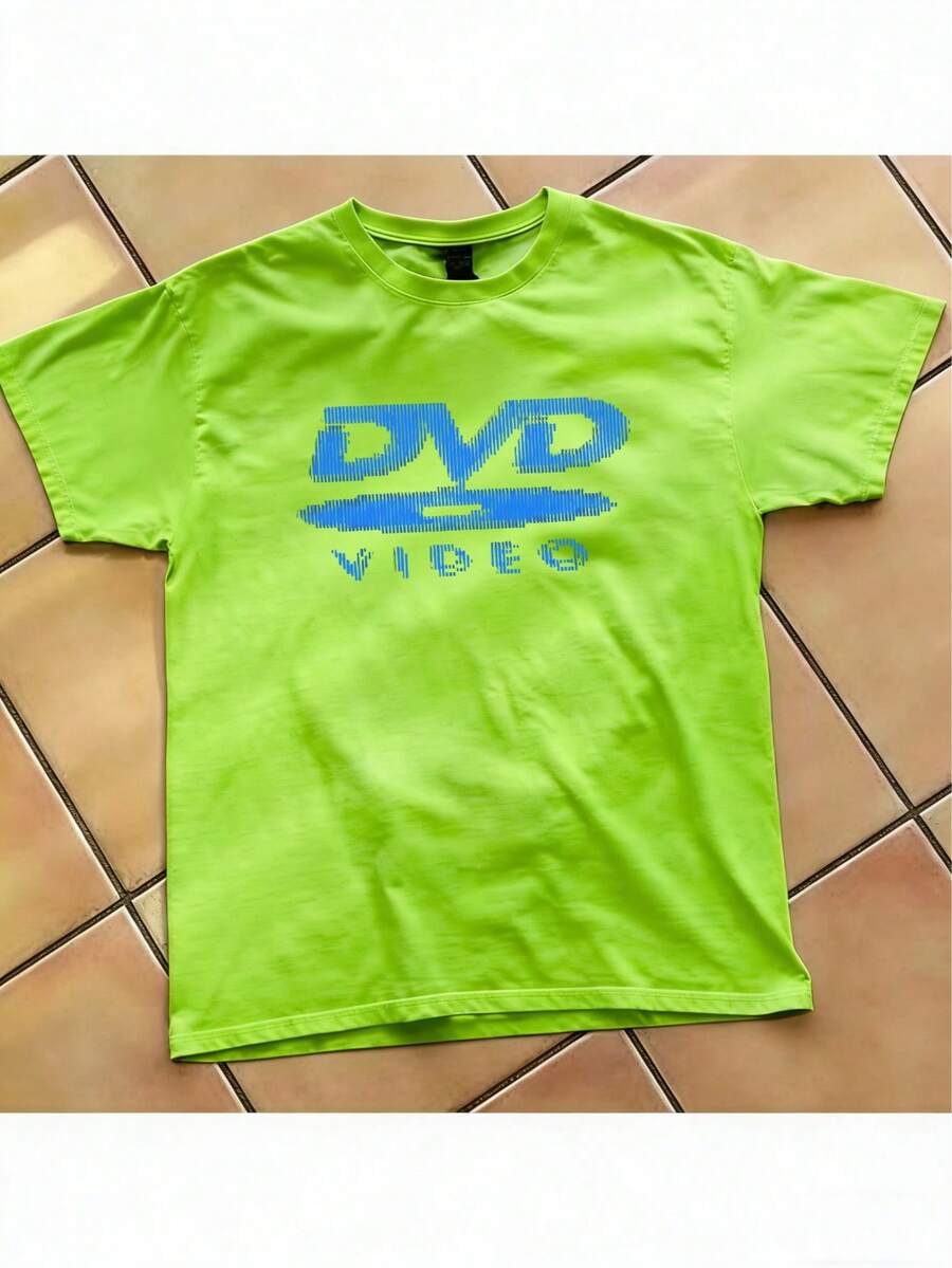 [100% Cotton] DVD Video Nostalgic Green Logo Vintage Gaming Print T-Shirt 2000s Aesthetic Retro Summer Shirt - Unisex Women & Men's Campus Daily Wear - Forestgreen - 查看 1