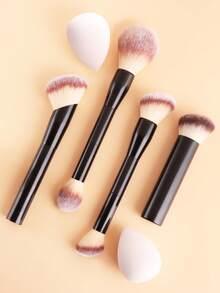 4pcs Face Powder Blush Contour Makeup Brushes Set + 2pcs Makeup Sponges, Soft Hair Skin-Friendly Cosmetic Brush Kit, Makeup Tools - Multicolor - View 1