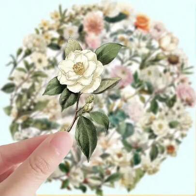 A Pack Of 50 Matte Transparent Plant And Floral-Themed Stickers Suitable For Plastic, Glass, Metal, And Irregularly Shaped Phone Cases, Laptops, Water Bottles, And Scrapbook Journals - Unique Decorative Stickers For One-Time Use