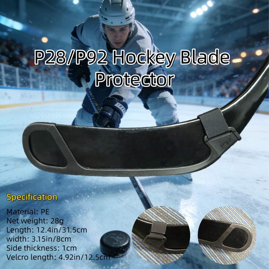 1 pieza Protector de hoja de palo de hockey sobre hielo de carbono P92 con cierre de gancho y bucle, protector de hoja de hockey sobre hielo de material PE, resistente al desgaste y no se desgasta fácilmente, instalación confiable y no se cae fácilmente, accesorios de hockey sobre hielo utilizados para entrenamiento al aire libre/interior