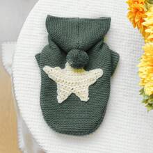 1pc Knitted Pet Hoodie - Star Pattern Dog/Cat With Pom Pom Hat, Warm Winter Outfit For Small Dogs & Cats - Multicolor - View 7