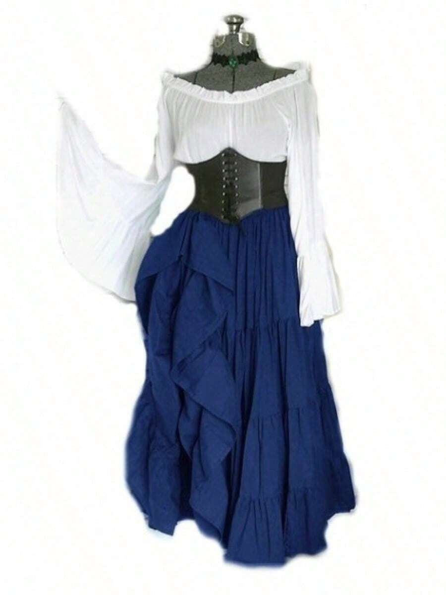 Women's Long Sleeve Dress Medieval Renaissance Costume Fancy Dress Costume For Women Cosplay Costume - Blue - View 1