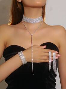 1 Set Elegant Jewelry Set: 1 Pair Earrings + 1 Necklace + 1 Bracelet, Black Gold Silver Plated With Rhinestones, Multiple Colors Available, Suitable For Daily Wear - Geometry - View 15