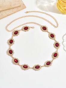 1 Set Asymmetrical Oval Belly Chain, Zinc Alloy Material Waist Belt/Pants Chain/Skirt Chain, Punk Metal Style Suitable For Daily, Party, Beach, Music Festival Wear/Holiday Gift - Red - View 3
