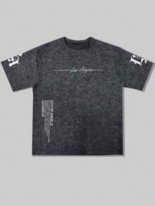 Zrgoth Men's Casual Versatile Simple Printed Element Short Sleeve T-Shirt - Dark Grey - View 4