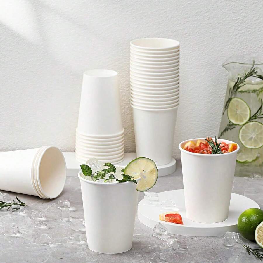 50 chiếc cốc giấy dày màu trắng, cốc trà sữa/cà phê dùng một lần, cốc cà phê giấy Kraft dùng một lần, cốc trà sữa dùng một lần, cốc cà phê cách nhiệt hai lớp dùng một lần có nắp đậy. - trắng - Xem 1