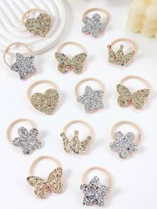 10 chiếc dây buộc tóc lấp lấp lánh vàng và bạc dễ thương, hình bướm, vương miện, hoa, sao, trái tim, chất liệu vải không dệt, phụ kiện tóc ngọt ngào cho bé gái dùng hàng ngày và dự tiệc. - Nhiều màu - Xem 6